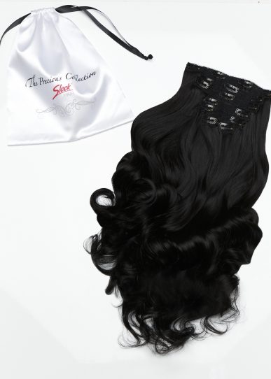 Natural Black Curly 22” Inches 7 piece Premium quality - HD Fibre Clip-In Hair Extensions