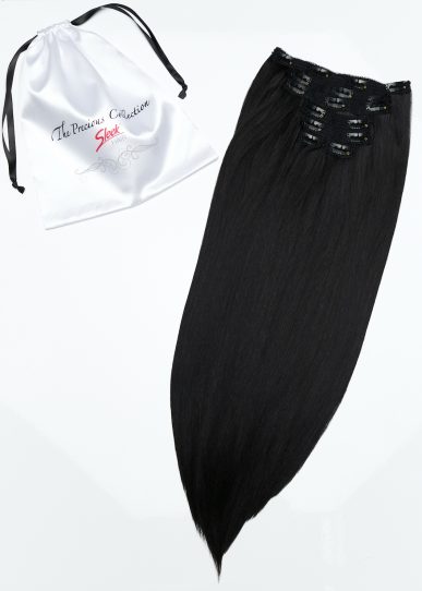 Natural Black Straight 22” Inches 7 piece Premium quality - HD Fibre Clip-In Hair Extensions
