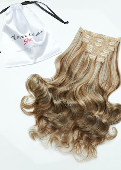 California Blonde Curly 22” Inches 7 piece Premium quality - HD Fibre Clip-In Hair Extensions