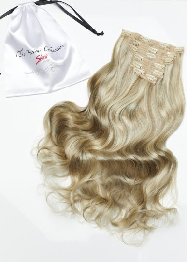 Champagne Blonde Curly 22” Inches 7 piece Premium quality - HD Fibre Clip-In Hair Extensions