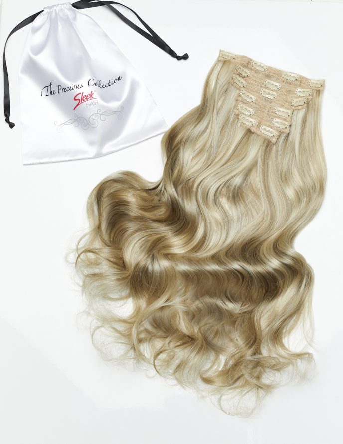 Champagne Blonde Curly 22” Inches 7 piece Premium quality - HD Fibre Clip-In Hair Extensions
