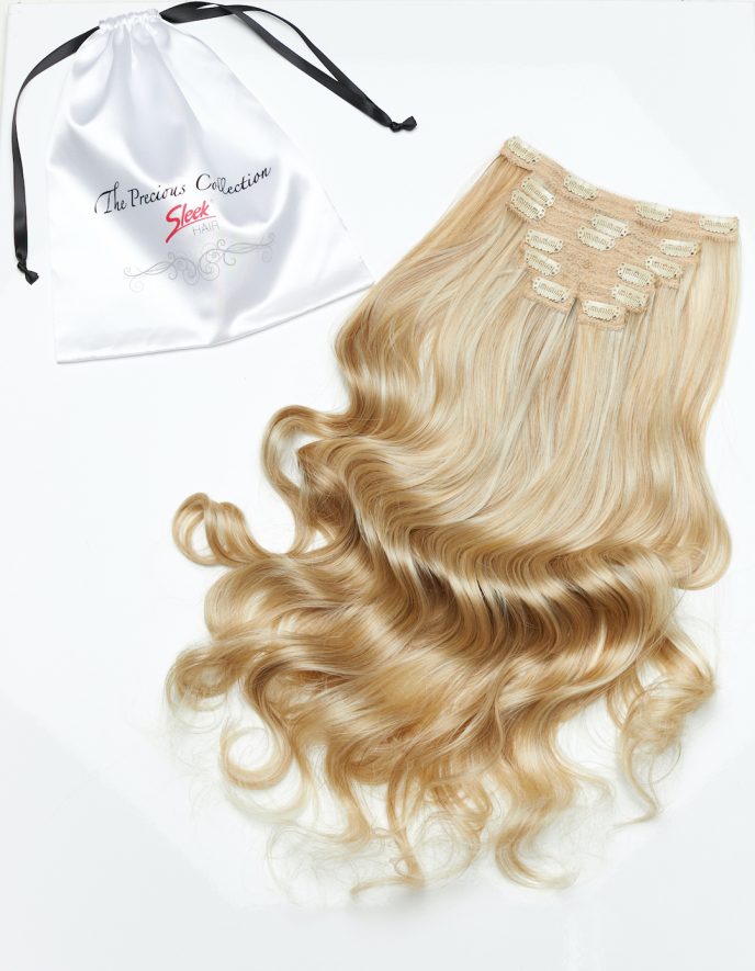 Light Blonde Curly 22” Inches 7 piece Premium quality - HD Fibre Clip-In Hair Extensions