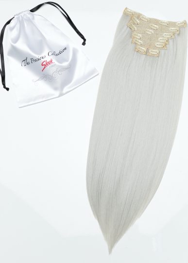 Silver Platinum Straight 22” Inches 7 piece Premium quality - HD Fibre Clip-In Hair Extensions