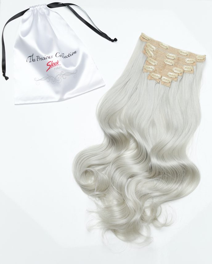 Silver Platinum Curly 22” Inches 7 piece Premium quality - HD Fibre Clip-In Hair Extensions